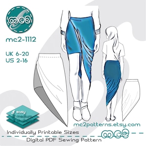 Pull-on Twisted High-Low Skirt Sewing Pattern: Jersey (Digital PDF Download) UK6-20/US2-16 / mc2-1112