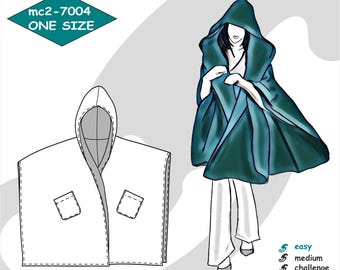 ONE size fits ALL/ Cape Poncho Wrap Hood No-Lining Beginner-friendly/ Digital PDF Sewing Pattern for Women &gt;mc2patterns&lt; mc2-7004