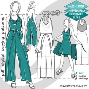 Beach Jumpsuit Sewing Pattern: Wrap-around Jersey Sarong (Digital PDF Download) S-2XL