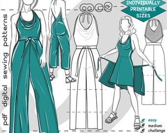 S-2XL/ Wrap-around Beach Jumpsuit Sarong Jersey/ Digital Sewing PDF-pattern for women>mc2-patterns< mc2-1009