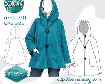 Hooded Coat Cape Cloak Sewing Pattern: Upcycled-blanket NO-lining (Digital PDF Download) ONE-size / mc2-7011
