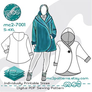 Wrap Coat Sewing Pattern: Loose-fit Hooded NO-lining Maternity-suitable (Digital PDF Download) S-4XL / mc2-7001