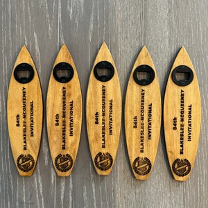 Personalized Surfboard Bottle Opener: Laser Engraved Wooden Bar Tool