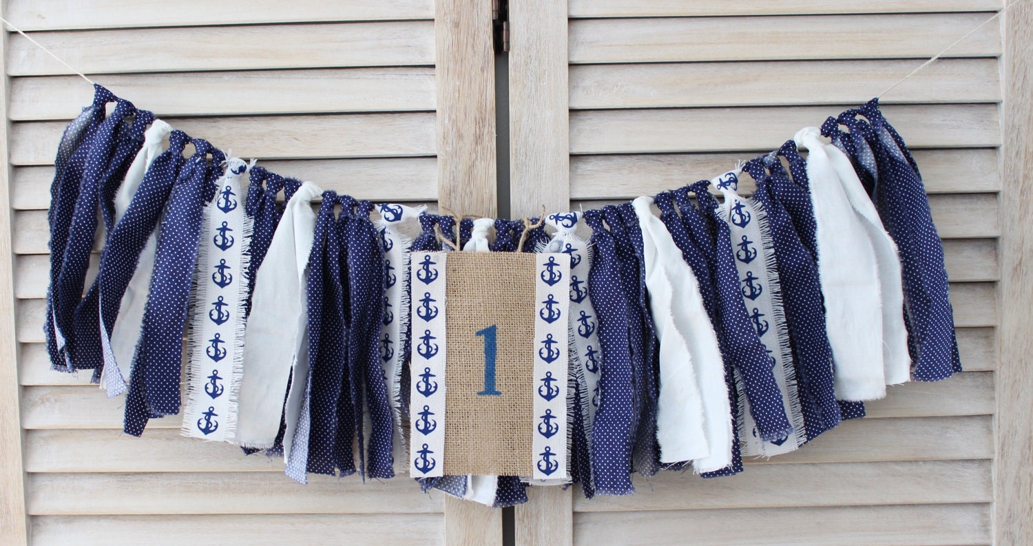 Nautical First Birthday High Chair Banner Turning 1 Birthday Banner