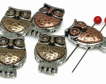 Slider Beads (5 pc) 2 hole beads Owl Beads Mixed Metal Beads Spacer Beads Silver Beads Copper beads 293-M11