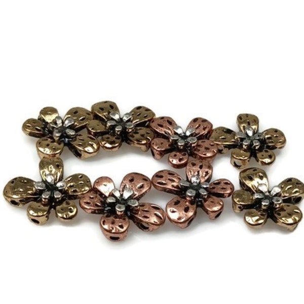 Slider Beads (Qty 8) 2 hole slider beads Floral Beads Metal Beads Spacer Beads Flat Bracelet Making Beads  225-M5