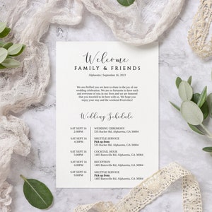 Customizable Wedding Welcome note and Schedule