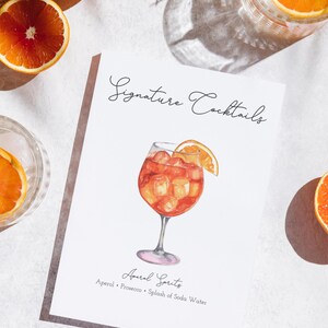 Customizable signature cocktail Menu Template for Weddings and events