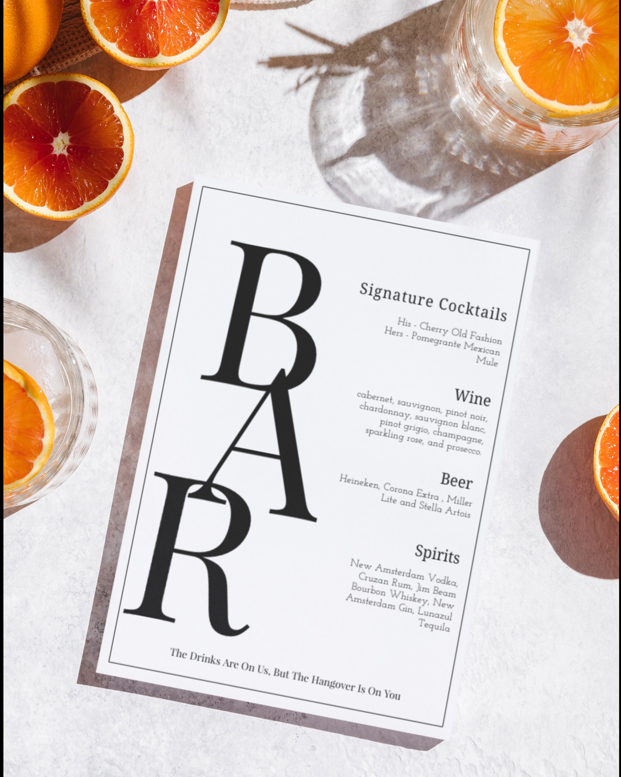 Customizable Bar Menu Template for Weddings and events