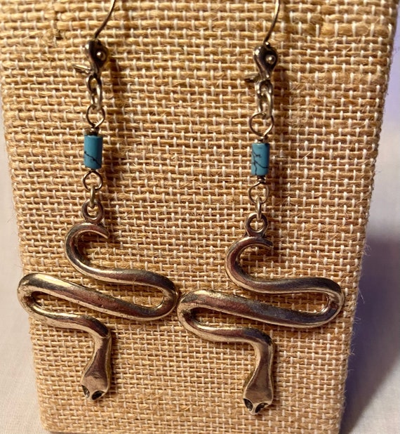 Vintage Snake and Turquoise Earrings, Native Amer… - image 2