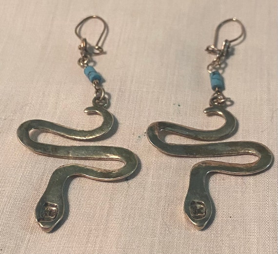 Vintage Snake and Turquoise Earrings, Native Amer… - image 8