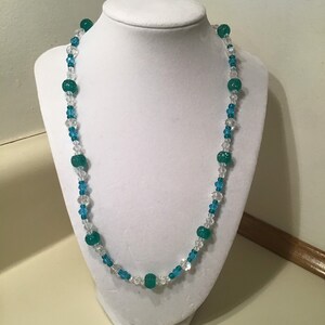 Teal and Crystal Glass Beads, Iridescent Crystal, Bling Teal, BoHo Hippie, Handmade, Bohemian Necklace