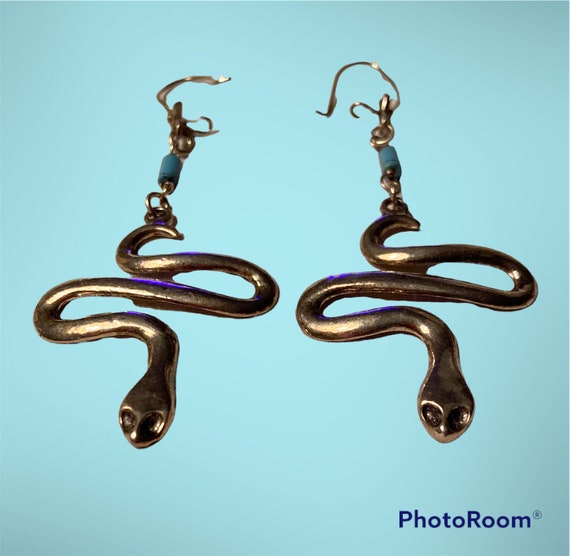 Vintage Snake and Turquoise Earrings, Native Amer… - image 1