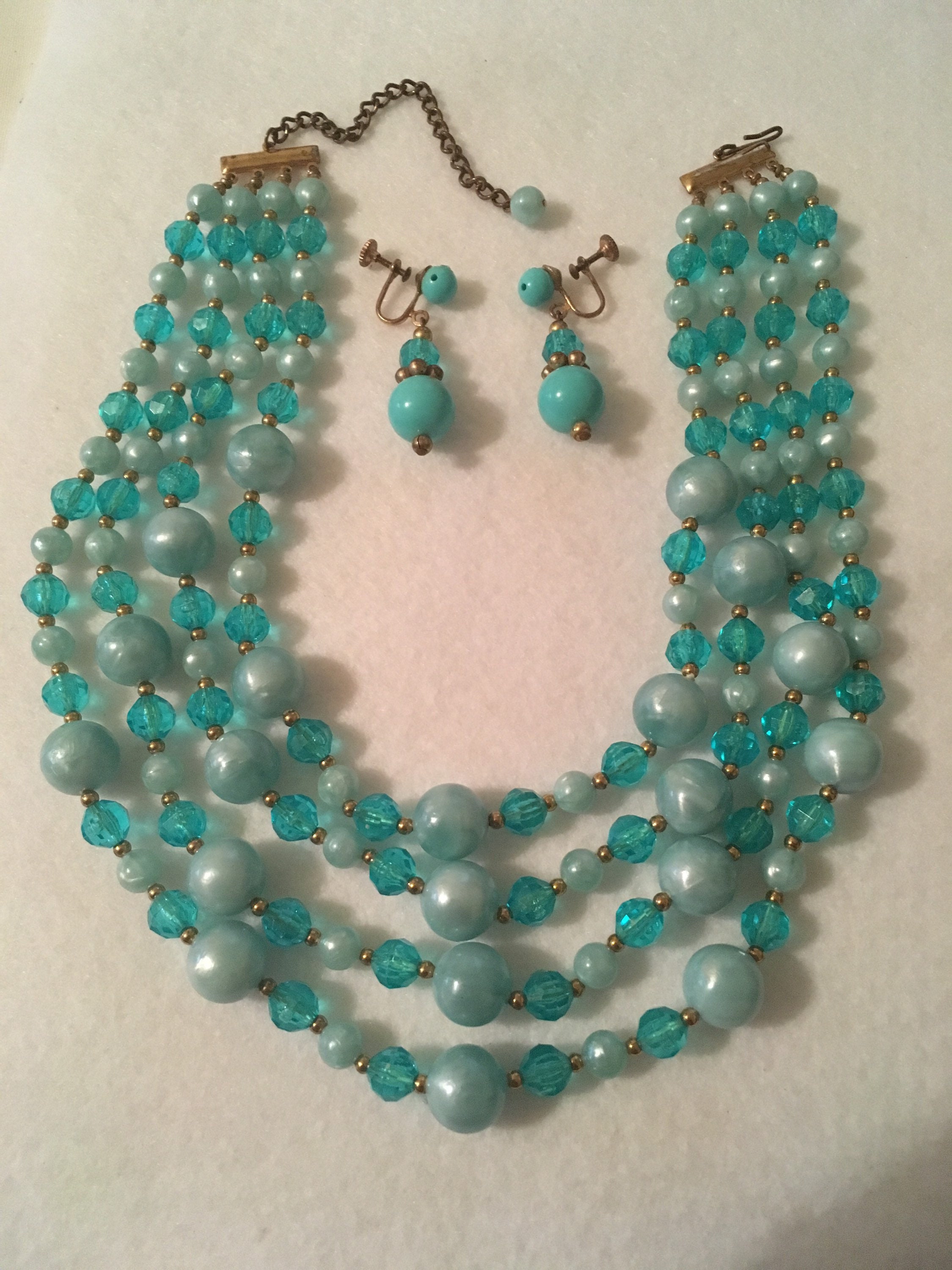 Vintage 1950s Four Strands Classic Fifties Turquoise Mid - Etsy