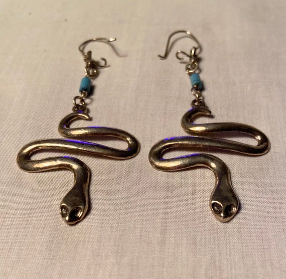 Vintage Snake and Turquoise Earrings, Native Amer… - image 7