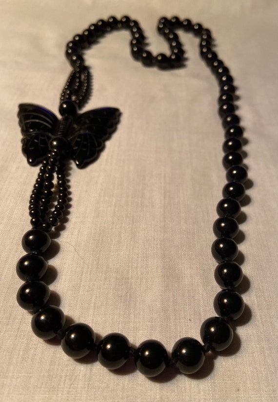 Black Glass Beads with Glass Butterfly, BoHo Hippi