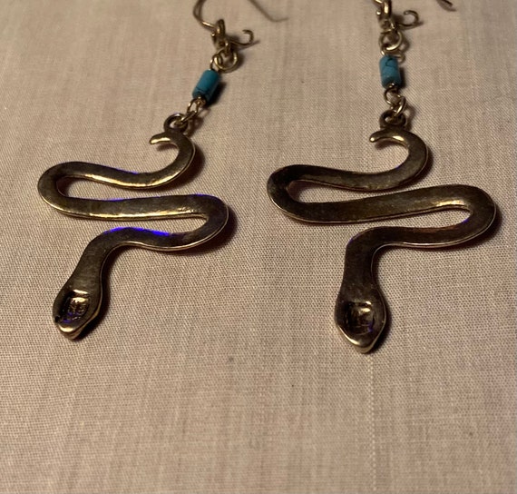 Vintage Snake and Turquoise Earrings, Native Amer… - image 3