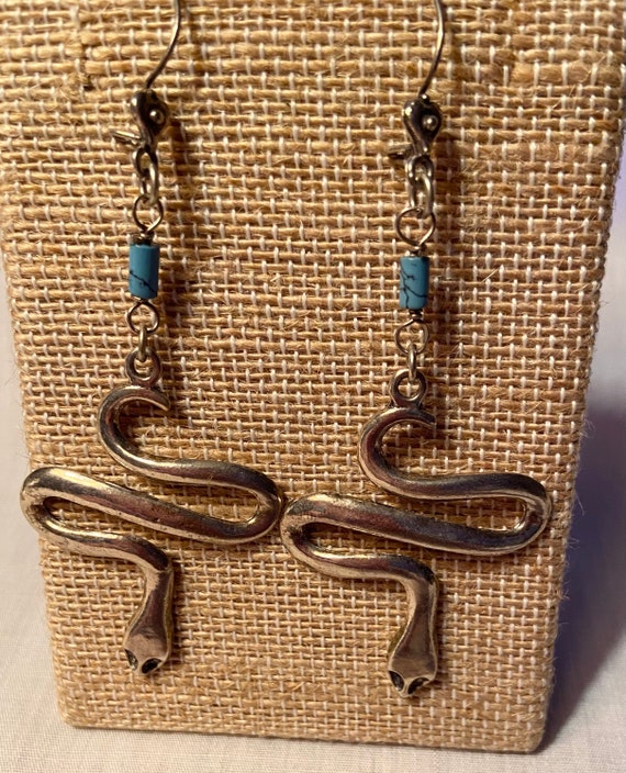 Vintage Snake and Turquoise Earrings, Native Amer… - image 4