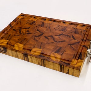 Tigerwood Cutting Board Handmade End Grain With Handles Etsy