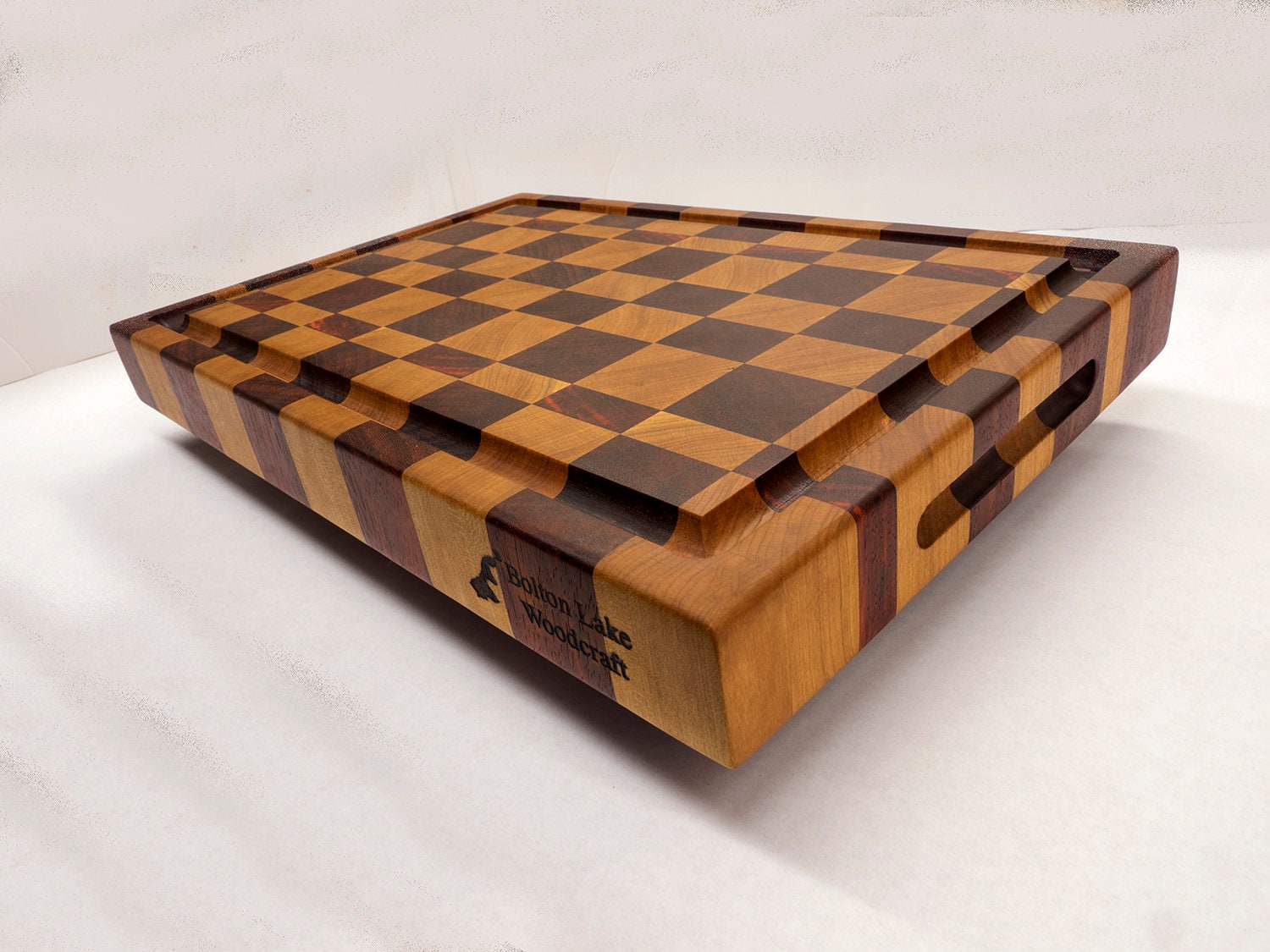 Stunning checker board butcher block end grain cutting board Handmade  cherry padauk checkered charcuterie board Large wooden cutting boards