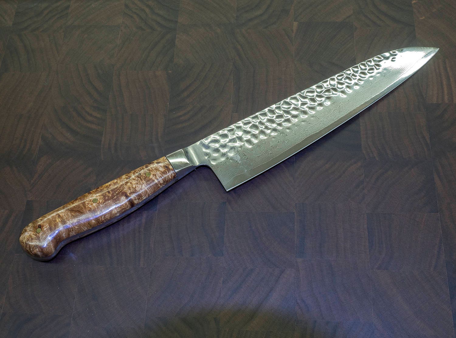 Hammered steel Zhen blade Damascus Steel chef knife Handmade maple burl