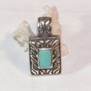 Sterling Silver Turquoise Pendant, 925 Turquoise Pendant, Vintage Sterling Pendant, Scroll Style Pendant With Turquoise, Blue Stone Pendant