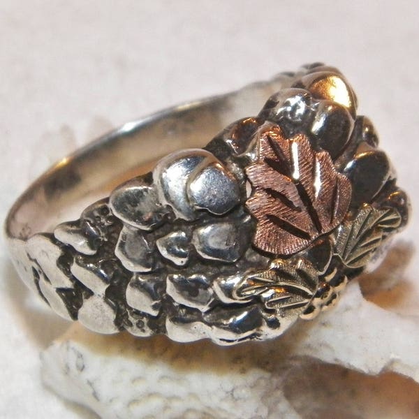 Black Hills Gold And Sterling Silver Designer Nugget Ring, 925 And Black Hills Gold Vintage Nugget Ring, Unique Designer Ring, Size 11