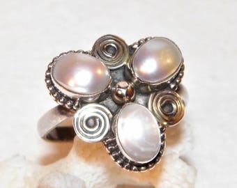 Handmade Sterling Silver Pearl Ring, Size 7.25