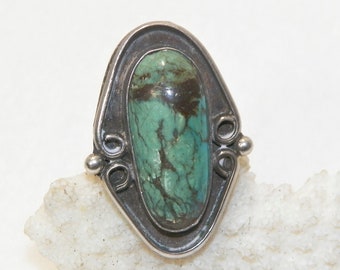 9.5 Gram Size 7.25 Native America Sterling Silver Turquoise Ring, Solid 925 Older Antique Native Ring, Real Stone Real Silver, Old Pawn