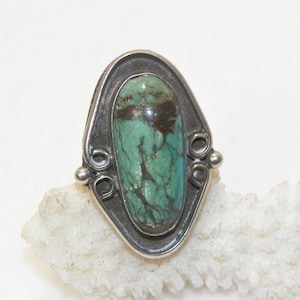 9.5 Gram Size 7.25 Native America Sterling Silver Turquoise Ring, Solid 925 Older Antique Native Ring, Real Stone Real Silver, Old Pawn