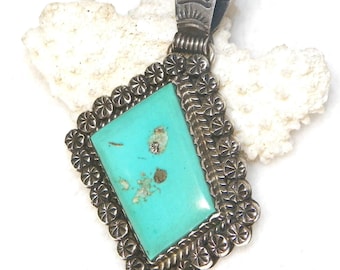 Native American Turquoise Sterling Silver Pendant, Signed Marie B, Southwestern Jewelry