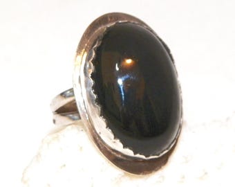 Size 8 Sterling Silver 11 Gram Black Onyx Ring, Solid 925