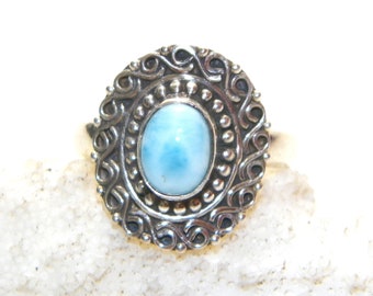 Size 8.75 Sterling Silver Larimar Ring, Solid 925 Real larimar Ring, Beautiful Natural Larimar, Nice!