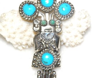 Native American Sterling Silver Turquoise Kokopelli Pendant Brooch