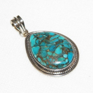 9.6 Gram Sterling Silver Mojave Turquoise Pendant, Solid 925 Real Mojave Turquoise Pendant, Blue Mojave Turquoise