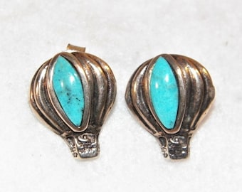 Vintage Turquoise Sterling Silver Earrings, Petit Point Design