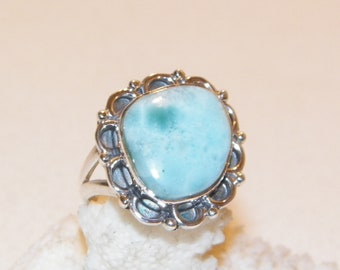 Size 7.75 Sterling Silver Larimar Ring, Solid 925 Natural Larimar Ring, Good Looking Hand Made Quality Larimar Ring, Real Silver And Larimar