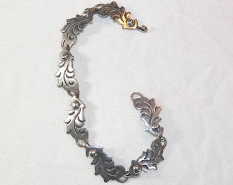 6.75 Inch Sterling Silver Antique Hand Made Bracelet, 925 Unique Bracelet, Old Vintage Solid Sterling Silver Bracelet, Rare Link Bracelet