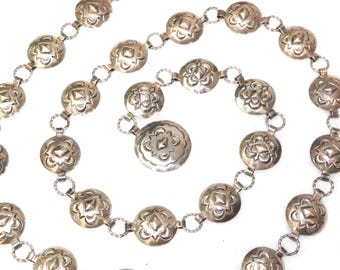37 inch Sterling Silver Native American Concho Link Belt, Solid 925 Southwestern