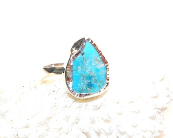 Size 7.25 Sterling Silver Turquoise Ring, Solid 925 Real Turquoise Ring, Beautiful Blue Turquoise, 17mmx12mm Stone, Nice Piece