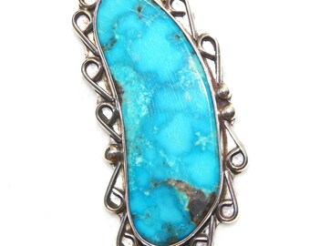 Native American Sterling Silver Turquoise Pendant, Old Pawn Jewelry