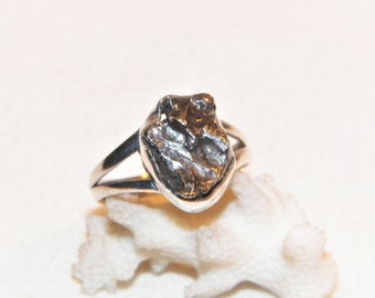 9.5 Inch Sterling Silver Meteorite Ring, Solid 925 Ring With Meteorite Rock, Quality Ring With Real Silver And A Real Meteorite, Nice!