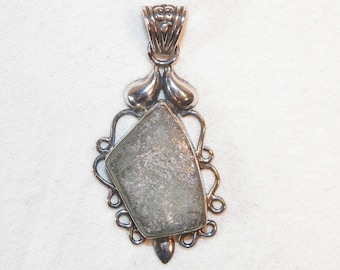 Sterling Silver Roman Glass Pendant, Handmade Israel Jewelry