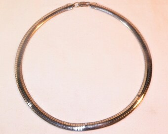 Vintage Sterling Silver Herringbone Chain Necklace, Made in Italy