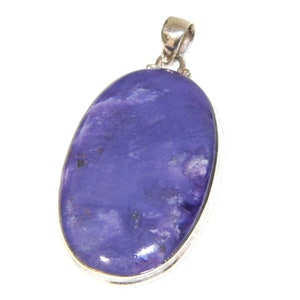 Sterling Silver Charoite Pendant, Large Purple Stone (41mm)