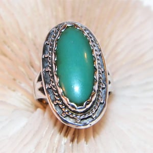 Vintage Green Turquoise Sterling Silver Ring, Size 6.25, Southwestern Jewelry