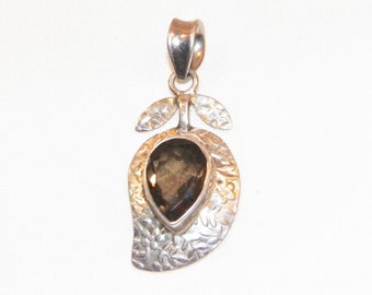 Pendentif topaze fumée fait main en argent sterling, 15 mm