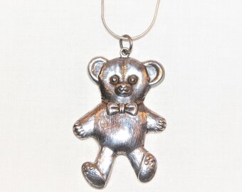 Sterling Silver Teddy Bear Pendant with Italian Chain
