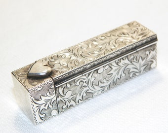 40.8 Gram 2.25 Inch Sterling Silver Lipstick Holder, Solid 925 Victorian or Art nouveau Lipstick Holder, 950 Silver Antique case