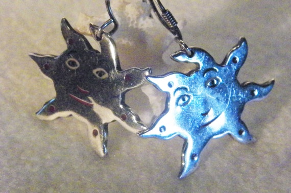 Awesome Sterling Silver Hand Made Sun Earrings - image 3